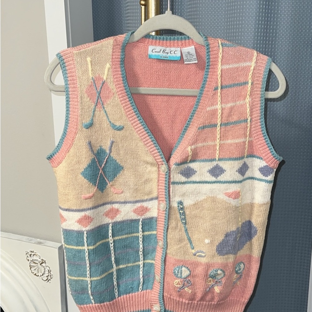 Vintage Pastel Vest Grandma Core Spring Ramie Cotton Embroidered